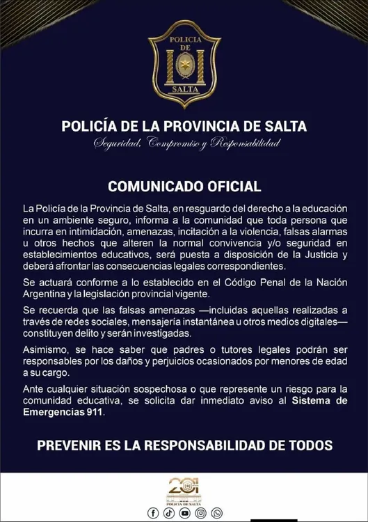 Comunicado de la Policía